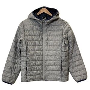 GAP Kids Primaloft Ligthweight Hooded Puffer Zip Jacket Boys Size XL Grey & Navy